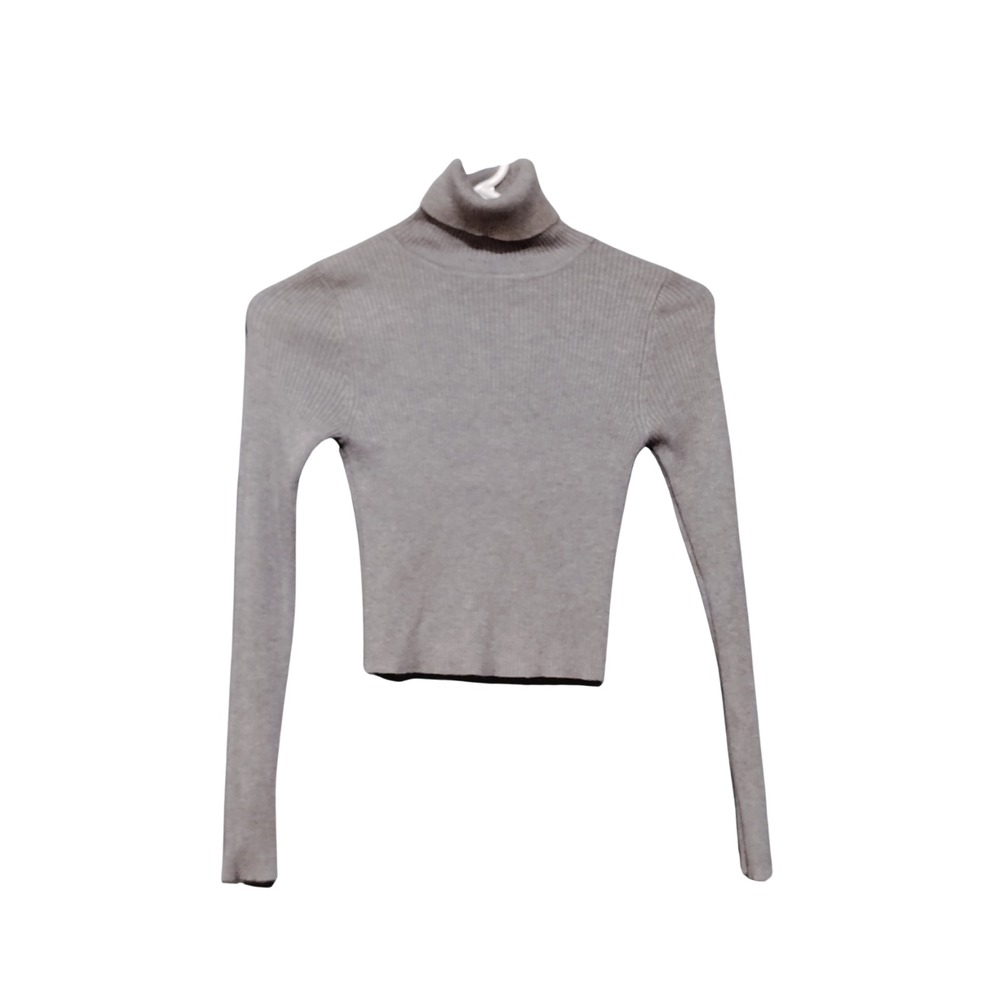 Gray Long Sleeve Crop Top Turtleneck Small by Ambiance Apparel - Picture 2 of 2